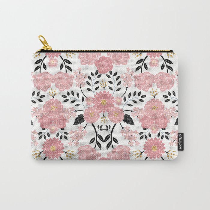 Pink, White, Black, Blue & Yellow Elegant Floral Pattern Carry-All Pouch