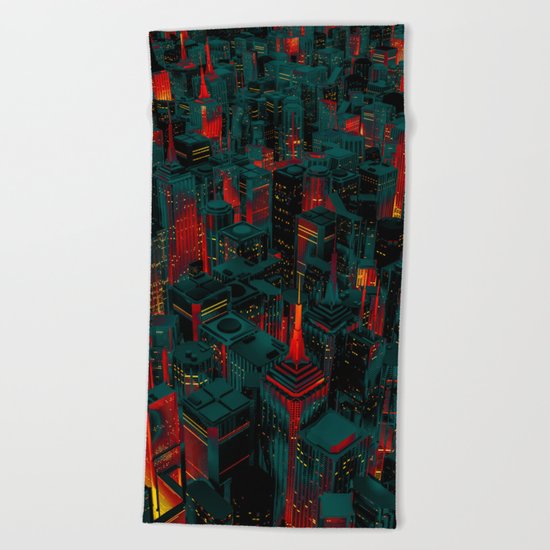 Night city glow cartoon Beach Towel
