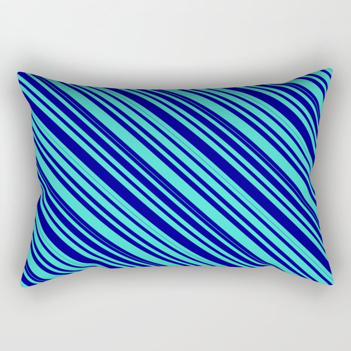 Turquoise and Dark Blue Colored Lined/Striped Pattern Rectangular Pillow