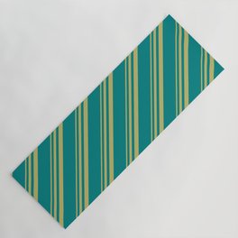 [ Thumbnail: Dark Khaki and Teal Colored Stripes/Lines Pattern Yoga Mat ]