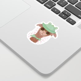 Alpaca in glasses and froggy hat Sticker