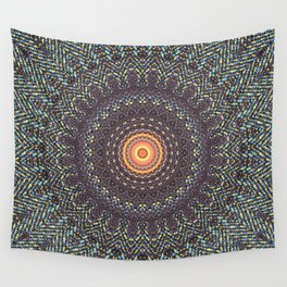 Sun Circle Bohemian Geometric Thread Weave Pattern Original \\ Yellow Gray Blue Purple Color Scheme Wall Tapestry