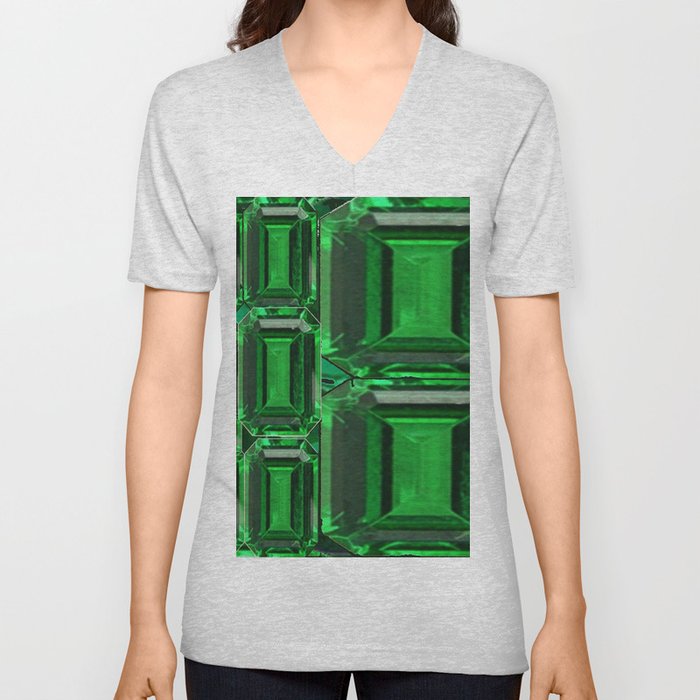 SPRING GREEN EMERALDS ART DECORATIVE  DESIGN V Neck T Shirt