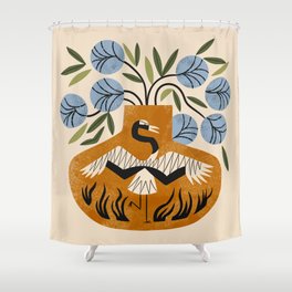 Blue Peonies And Crane Vase Shower Curtain