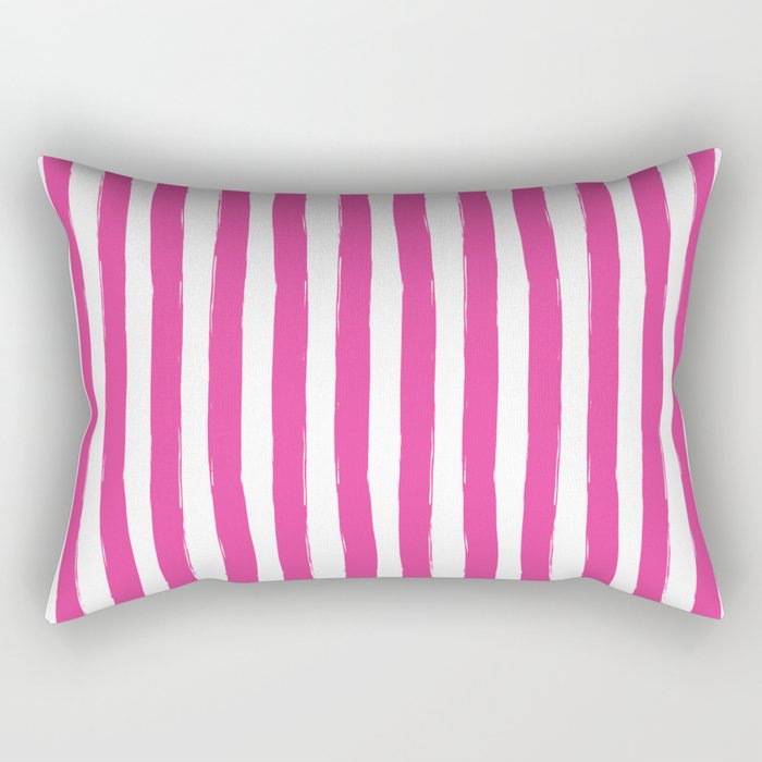 Pink and White Cabana Stripes Palm Beach Preppy Rectangular Pillow