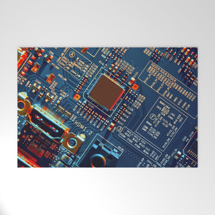 Electronic circuit board close up.  Welcome Mat