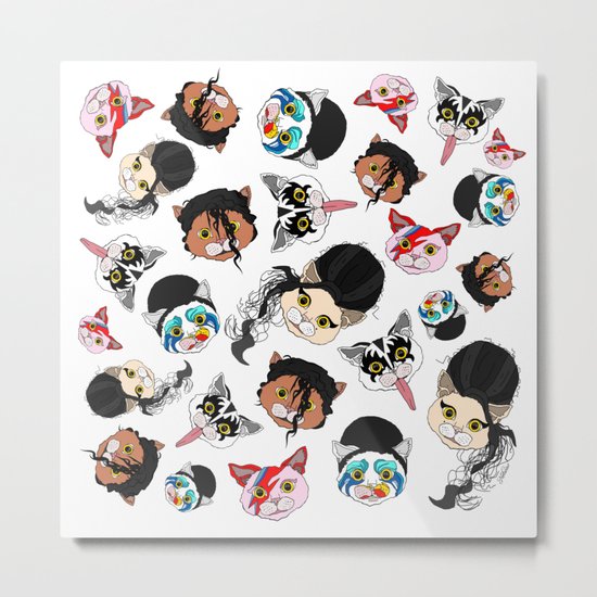 Pop Cats - Pattern on White Metal Print