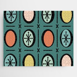 Retro Vintage Filled Ovals Pattern Teal Jigsaw Puzzle