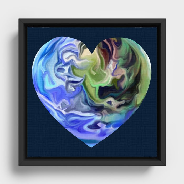 Planet Earth Love Heart Framed Canvas