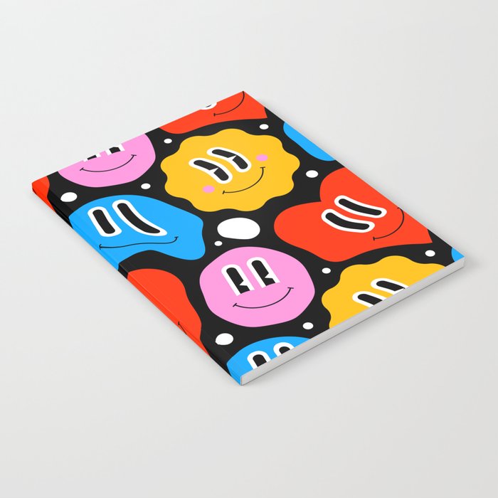 Funny melting smiling happy face colorful cartoon pattern Notebook
