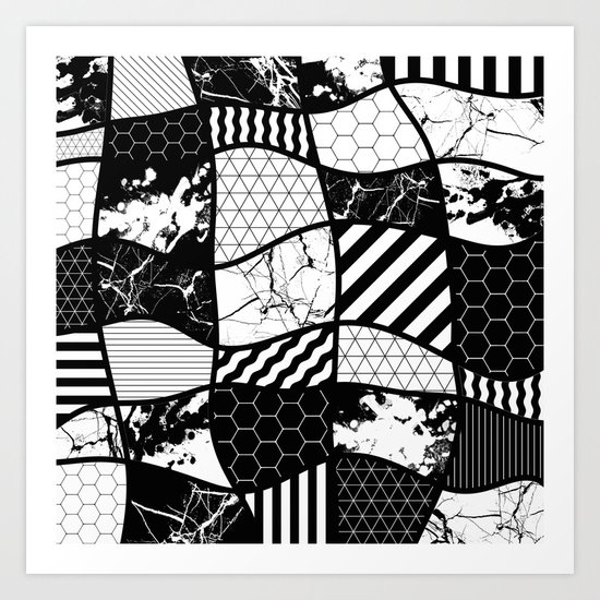 Crazy Patchwork (Abstract, black and white, geometric designs) Art Print