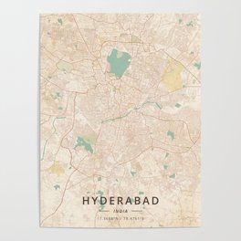Hyderabad, India - Vintage Map Poster