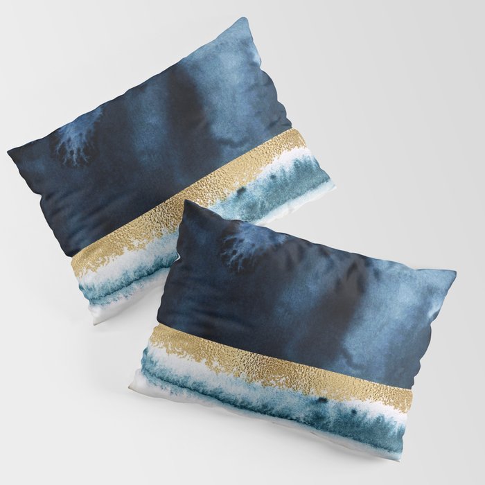 Navy Blue, Gold And White Abstract Watercolor Art Pillow Sham