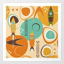 Retro Rocket Ships Asteroid Adventure Art Print