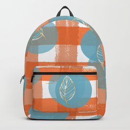 Rustic Paintbrush Stripes with Circles and Golden Leaves in Turquoise Orange and Gold Backpack