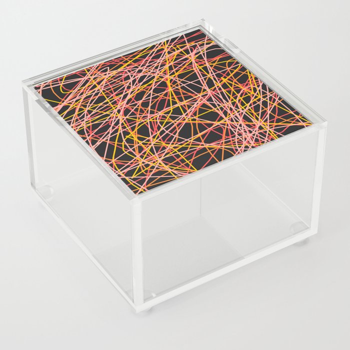 Abstract Colorful Minimalistic Thin Line Art On Dark  Acrylic Box