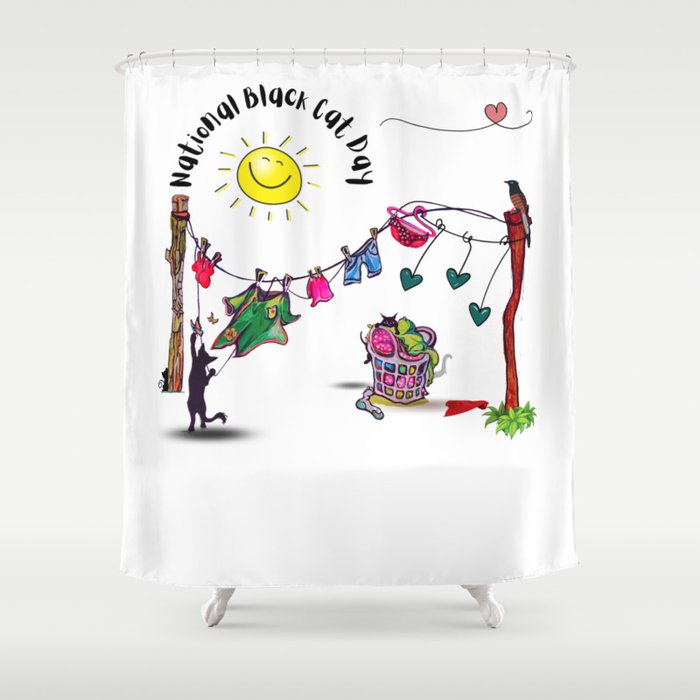 "National Black Cat Day" Shower Curtain