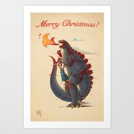 Godzilla and Christmas Art Print