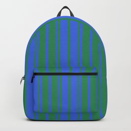 [ Thumbnail: Royal Blue & Sea Green Colored Stripes/Lines Pattern Backpack ]