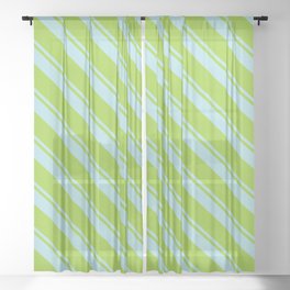 [ Thumbnail: Powder Blue and Green Colored Lines Pattern Sheer Curtain ]