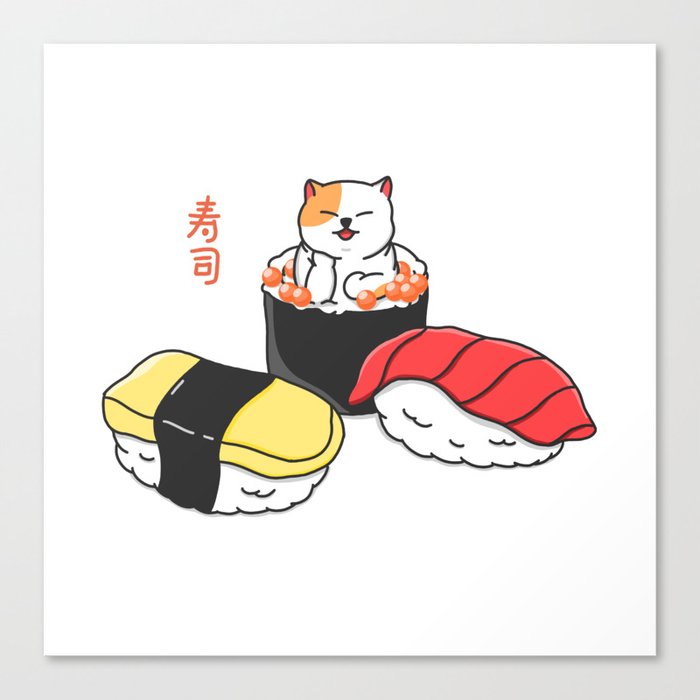 Happy Cat Sushi Canvas Print
