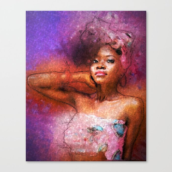 African American portrait of a young woman in twilight purple painting for home and wall decor Canvas Print