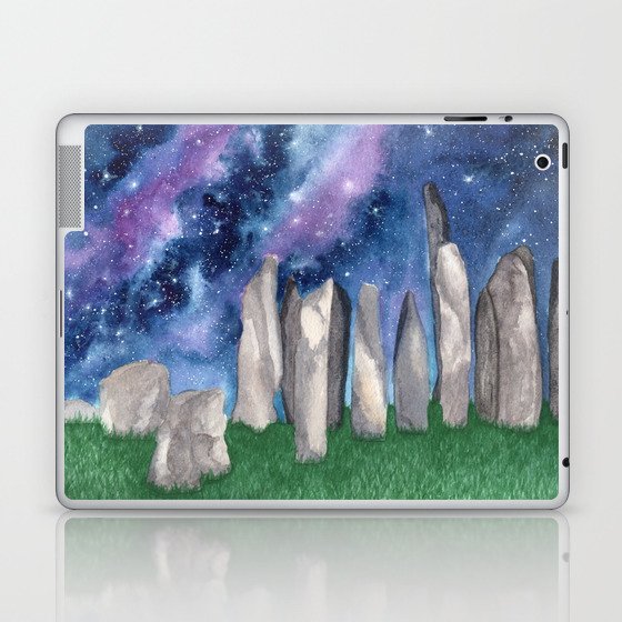 Purple Galaxy Callanish Stones Watercolor Landscape Painting