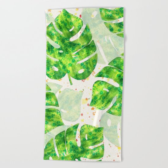 Tropical Monstera Leaves Unique Pattern Beach Towel