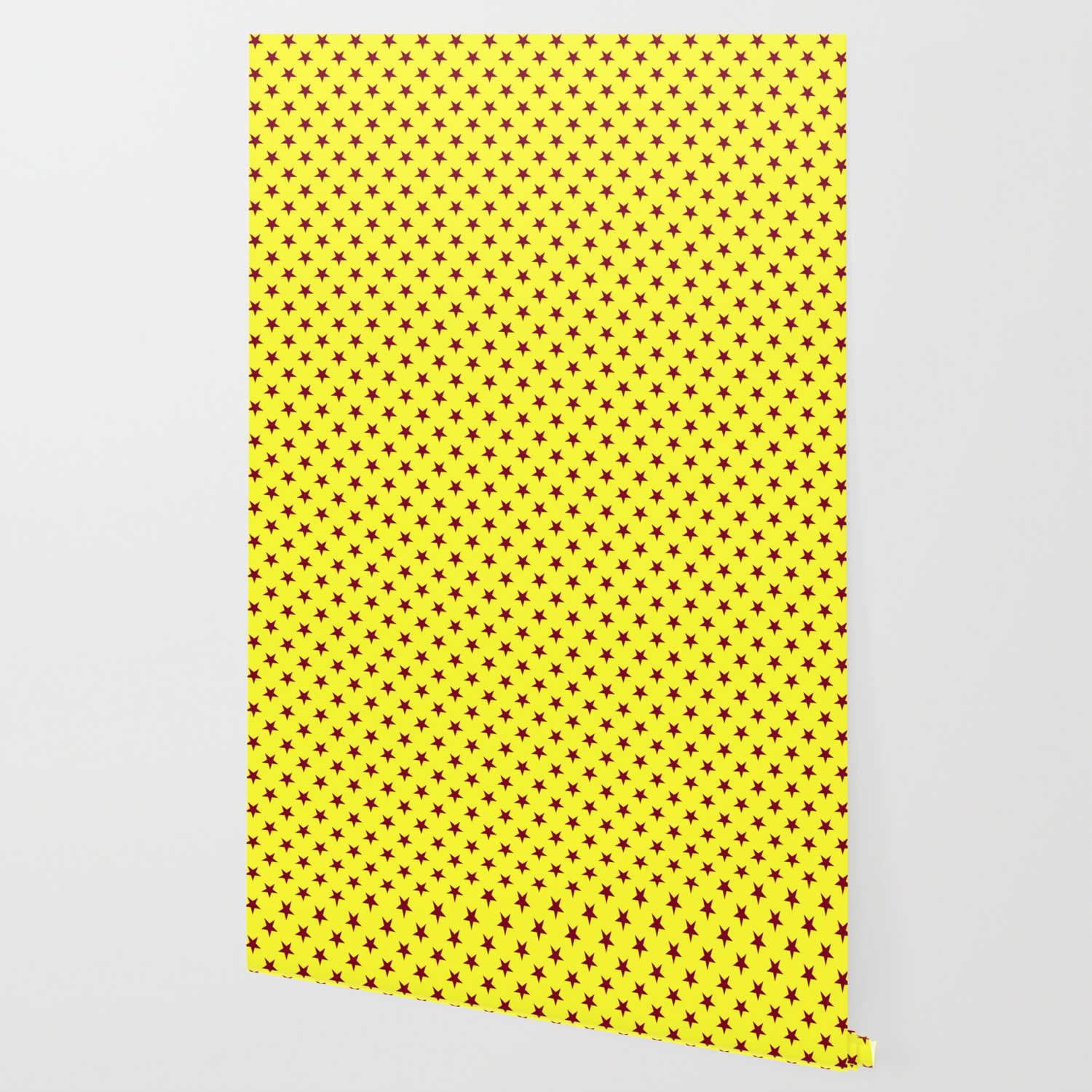 Burgundy Red On Electric Yellow Stars Wallpaper By