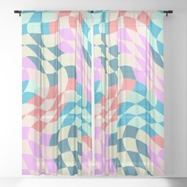 Groovy Abstract Grid Colorful Pattern Retro 70s Sheer Curtain