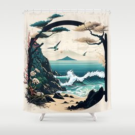 Japanese Beach Shower Curtain