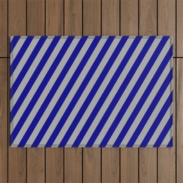 [ Thumbnail: Dark Grey & Dark Blue Colored Lined Pattern Outdoor Rug ]