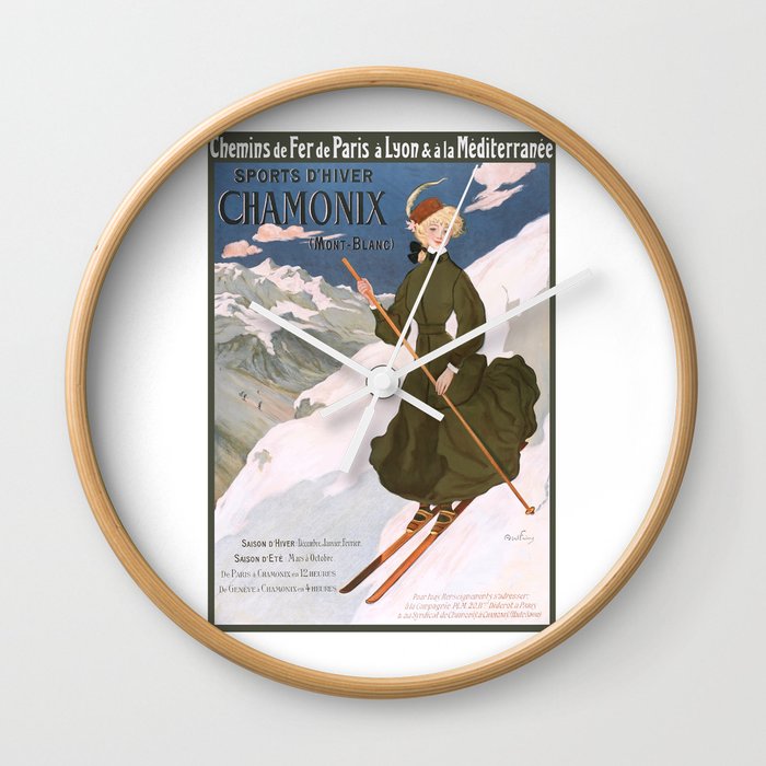 1905 Chamonix France Winter Sports Travel Poster Wall Clock