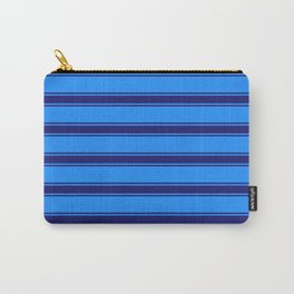 [ Thumbnail: Blue and Midnight Blue Colored Lined/Striped Pattern Carry-All Pouch ]