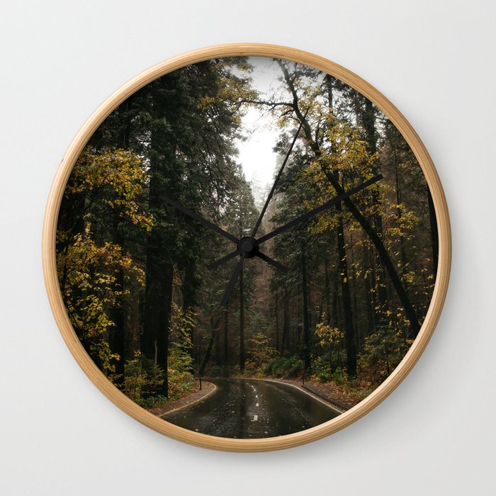 Fall Road Trip Through A Forest Wall Clock