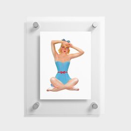 Sexy Blonde Tan Pin Up With Blue Eyes Vintage Light Blue Dress Legs Crossed Floating Acrylic Print