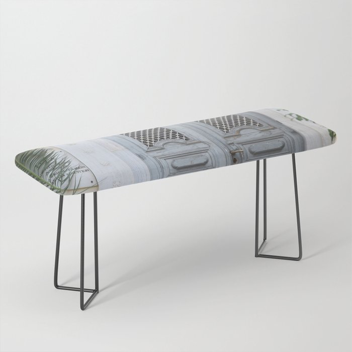 Gray Greek Door with Palm Leaf #1 #wall #art #society6 Bench
