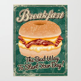 Retro Breakfast Sandwich Sign Poster