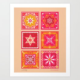 Talavera Mexican Tile – Hot Pink & Orange Palette Art Print