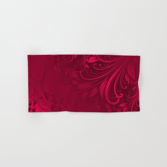 Red maroon swirls leaves Hand & Bath Towel