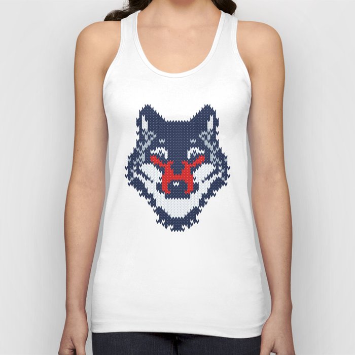 Fair isle knitting grey wolf // navy blue and grey wolves red moons and pine trees Tank Top