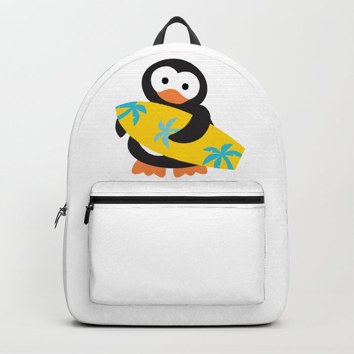 Surfing penguin, yellow board Backpack