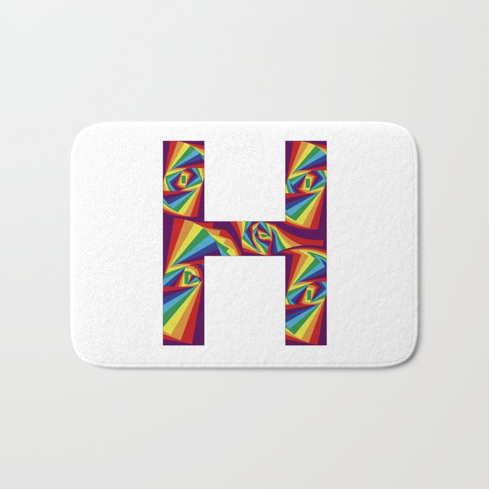  capital letter H with rainbow colors and spiral effect Bath Mat