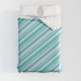[ Thumbnail: Turquoise & Lavender Colored Lined/Striped Pattern Duvet Cover ]