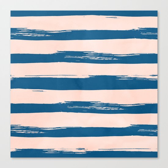 Trendy Stripes - Sweet Peach Coral on Saltwater Taffy Teal Canvas Print