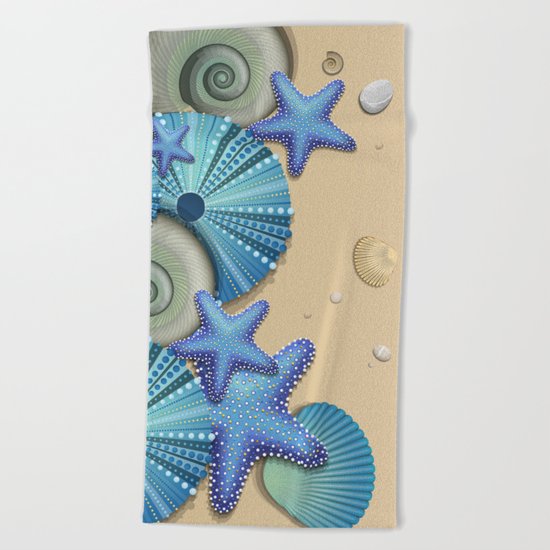 SEA SHELLS ON THE BEACH Beach Towel