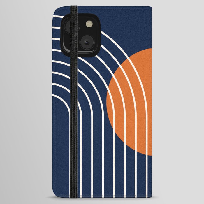 Geometric Lines in Navy Blue Orange 4 (Rainbow Abstraction) iPhone Wallet Case