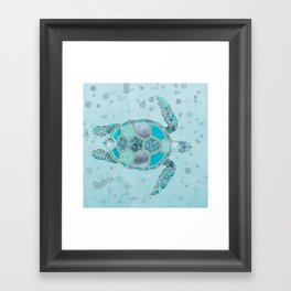 Glamour Aqua Turquoise Turtle Underwater Scenery Framed Art Print