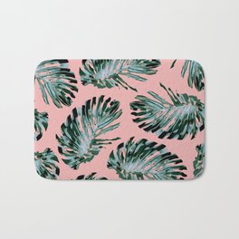 Pink and Green Tropical Leaf Print Bath Mat
