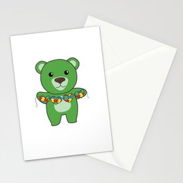 Autism Awareness Month Puzzle Heart Green Bear Stationery Card